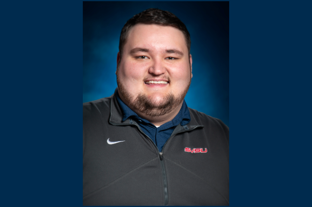 Portrait of man with beard, wearing SVSU shirt